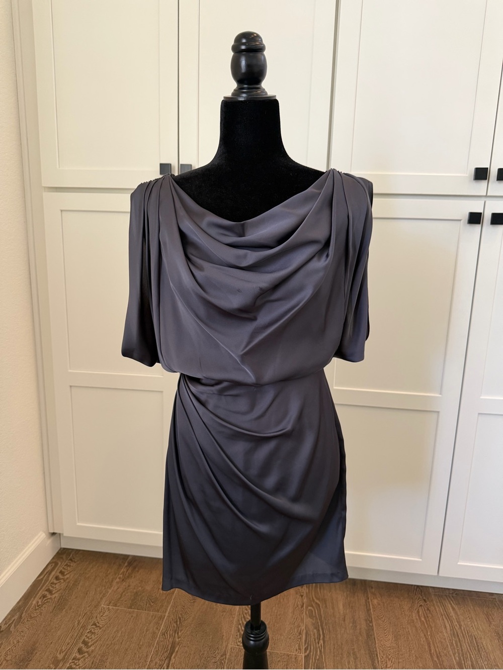Aidan by Aidan Mattox Beaded Blouson Satin DRESS Size 6 GUNMETAL NORDSTROM